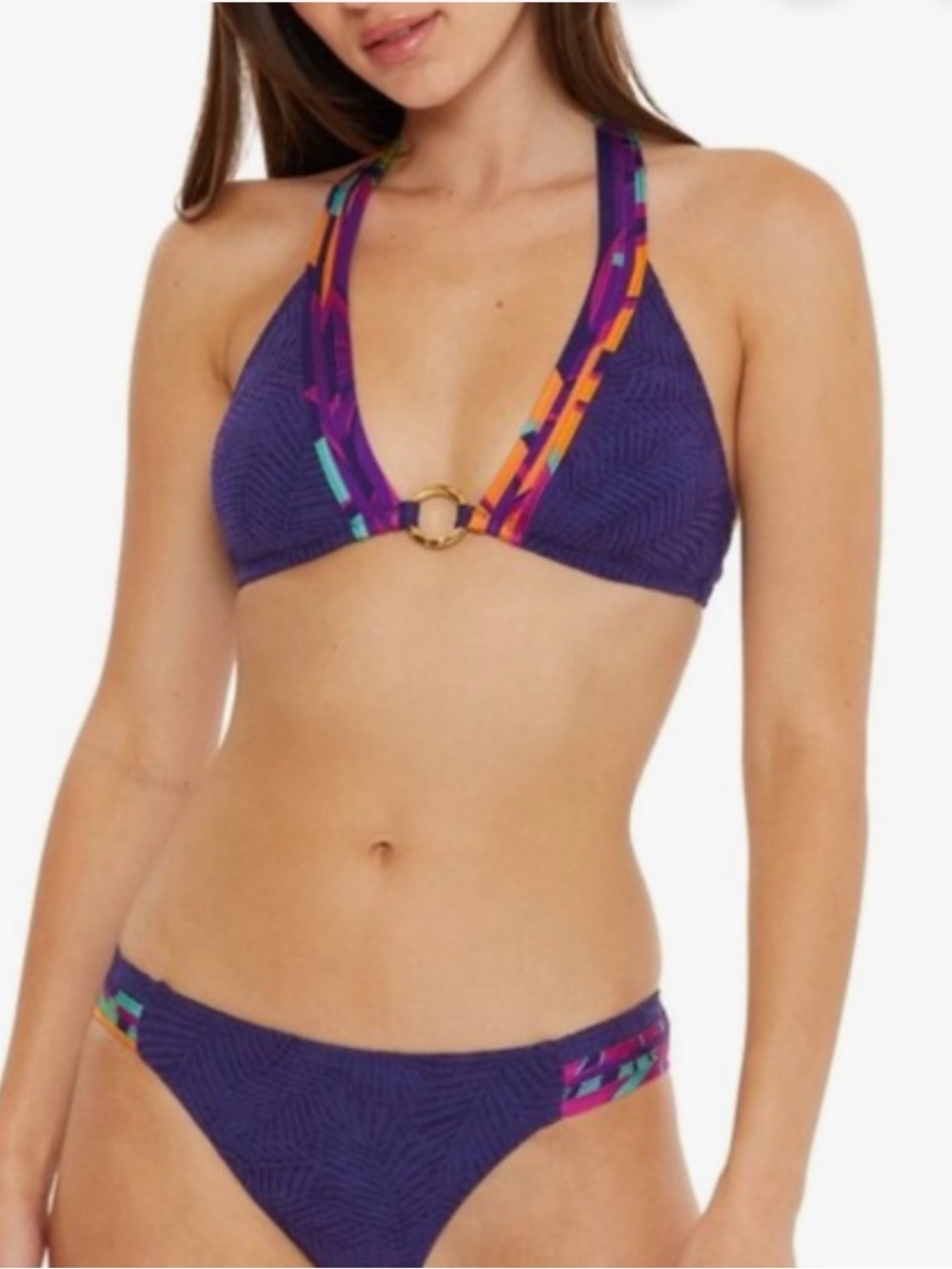 Trina Turk Navy and Pink Multicolor Halter Bikini